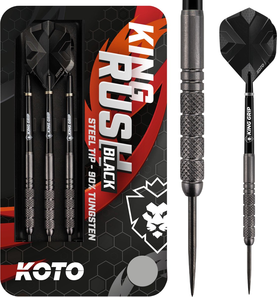 KOTO King Rush Black 90% - Dartpijlen - 22 Gram - Tungsten Darts - 3 Pijlen - Dartset - Met Dartcase