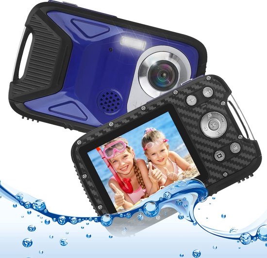 Waterdichte digitale camera voor kinderen, 16 MP Full HD 1080P, 8-voudige digitale zoom, onderwatercamera voor jongeren/beginners