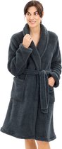 HOMELEVEL fleece badjas voor dames - Damesbadjas van zachte sherpa fleece - Met zakken en ceintuur - Maat M in zwart