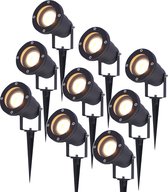 Set van 9 LED Prikspots - 2700K Warm wit - Kantelbaar - IP44 Vochtbestendig - Aluminium - Tuinspot - Geschikt voor in de tuin - Zwart - 3 jaar garantie