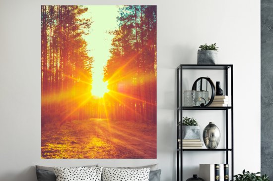 Stickers muraux - Film autocollant - Coucher de soleil - Arbres - Forêt - Nature - 120x160 cm - Film adhésif - Stickers muraux Chambre d'enfant - Papier peint autocollant XXL