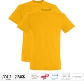 2 Pack Sol's Heren T-Shirt 100% biologisch katoen Ronde hals Geel Maat 3XL