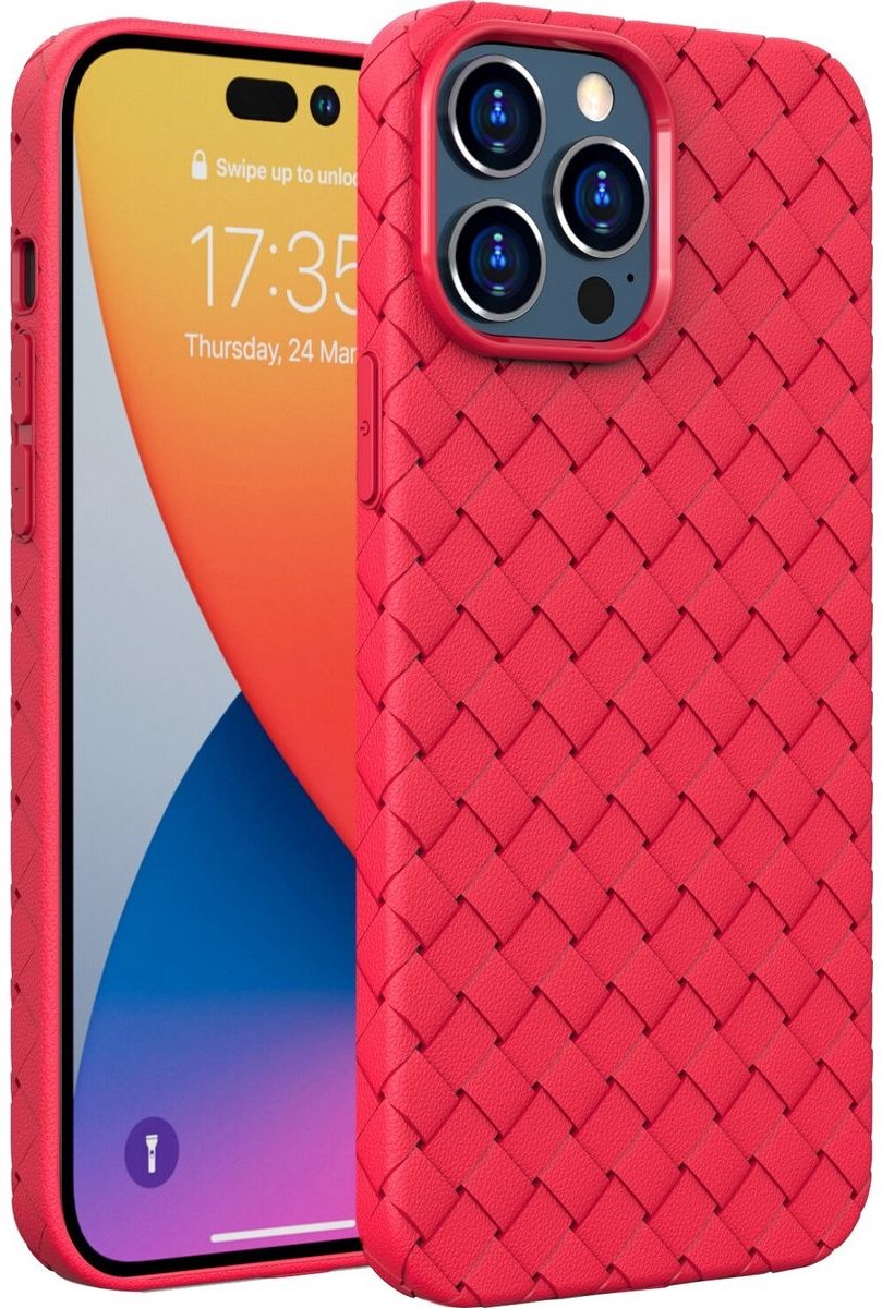 Mobigear Hoesje geschikt voor Apple iPhone 14 Pro Max Telefoonhoesje Flexibel TPU | Mobigear Woven Backcover | iPhone 14 Pro Max Case | Back Cover - Rood