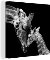 Canvas - Wilde dieren - Giraffe - Familie - Zwart - Wit - Schilderijen op canvas - Canvas doek - 20x20 cm - Wanddecoratie - Woonkamer