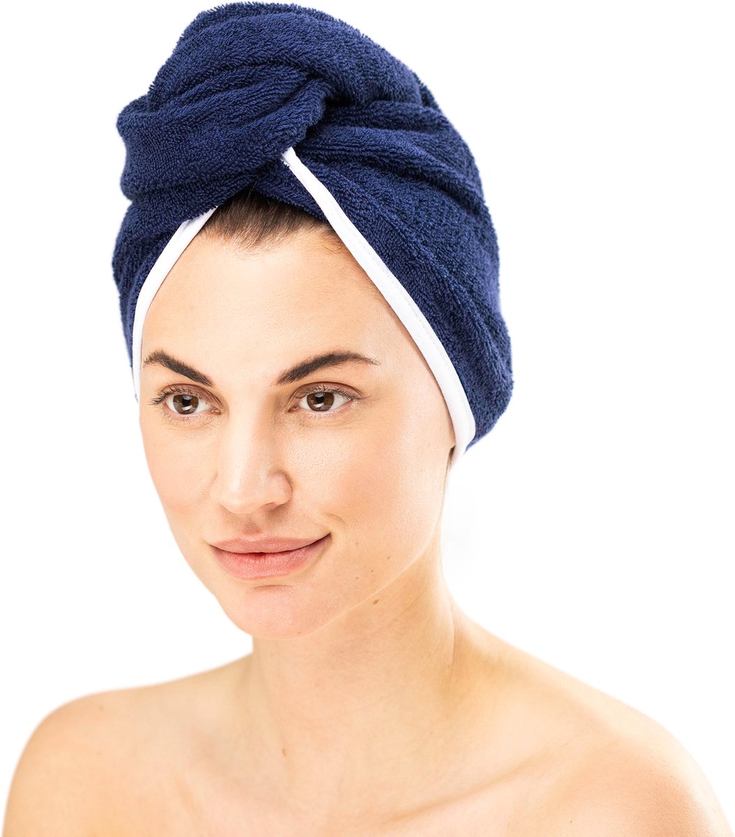 HOMELEVEL Badstof haartulband met knoop voor volwassenen gemaakt van 100% katoen, absorberend, stabiele grip - Aantal 2 - Donkerblauw