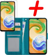 Hoes Geschikt voor Samsung A04s Hoesje Bookcase Hoes Flip Case Book Cover Met Screenprotector - Hoesje Geschikt voor Samsung Galaxy A04s Hoes Book Case Hoesje - Turquoise