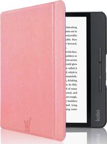 Hoes geschikt voor Kobo Libra H20 H2O - Book Case Premium Sleep Cover Leer Hoesje met Auto/Wake Functie - Roze