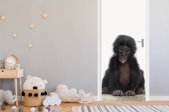Sticker Porte Enfant - Singe - Chimpanzé - Bébé animaux - Garçons - Meiden - 95x215 cm - Affiche de porte
