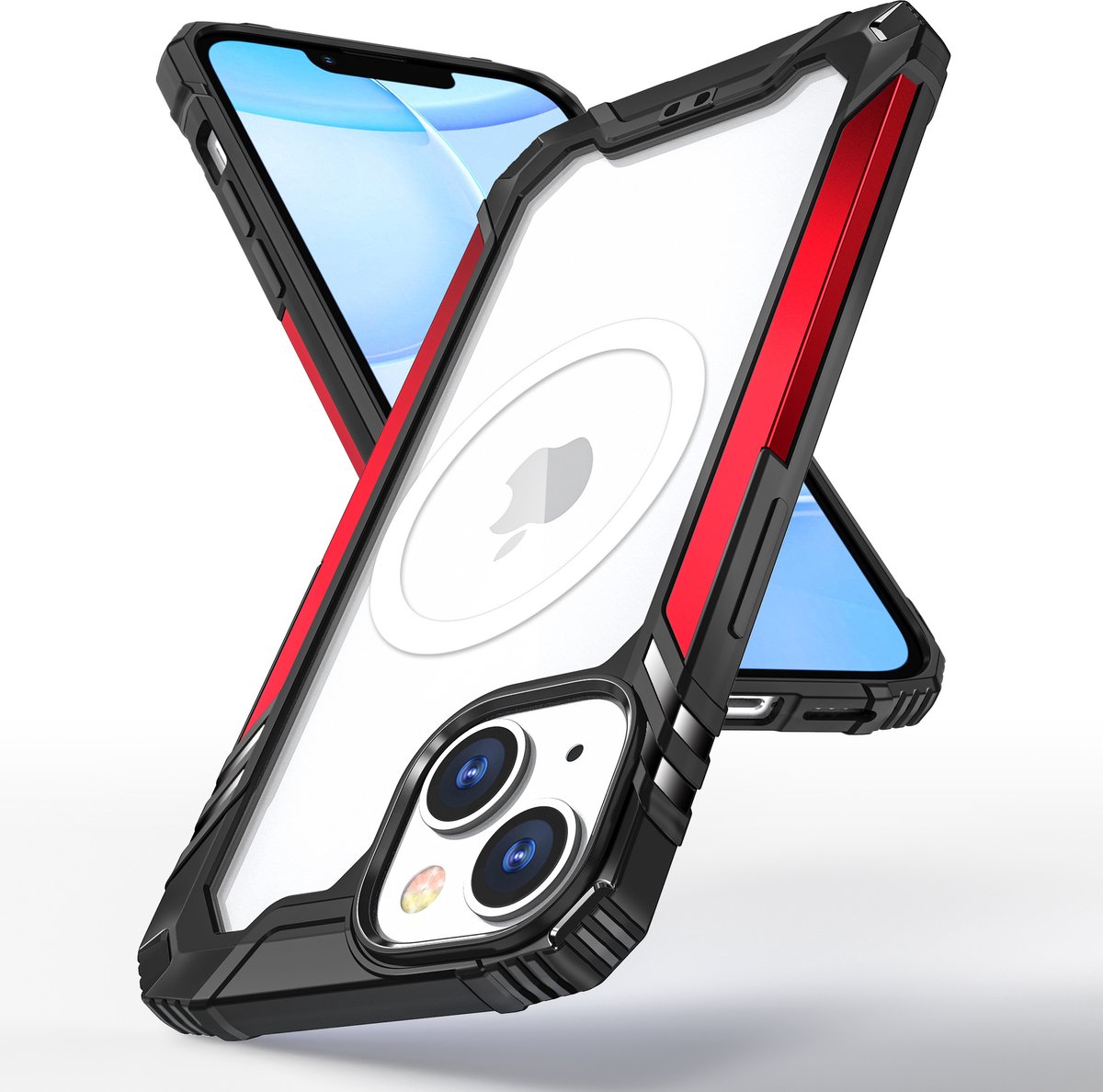 Hoesje Geschikt voor iPhone 14 Pro Max Magsafe hoes Ring Shockproof bumper case – Rood