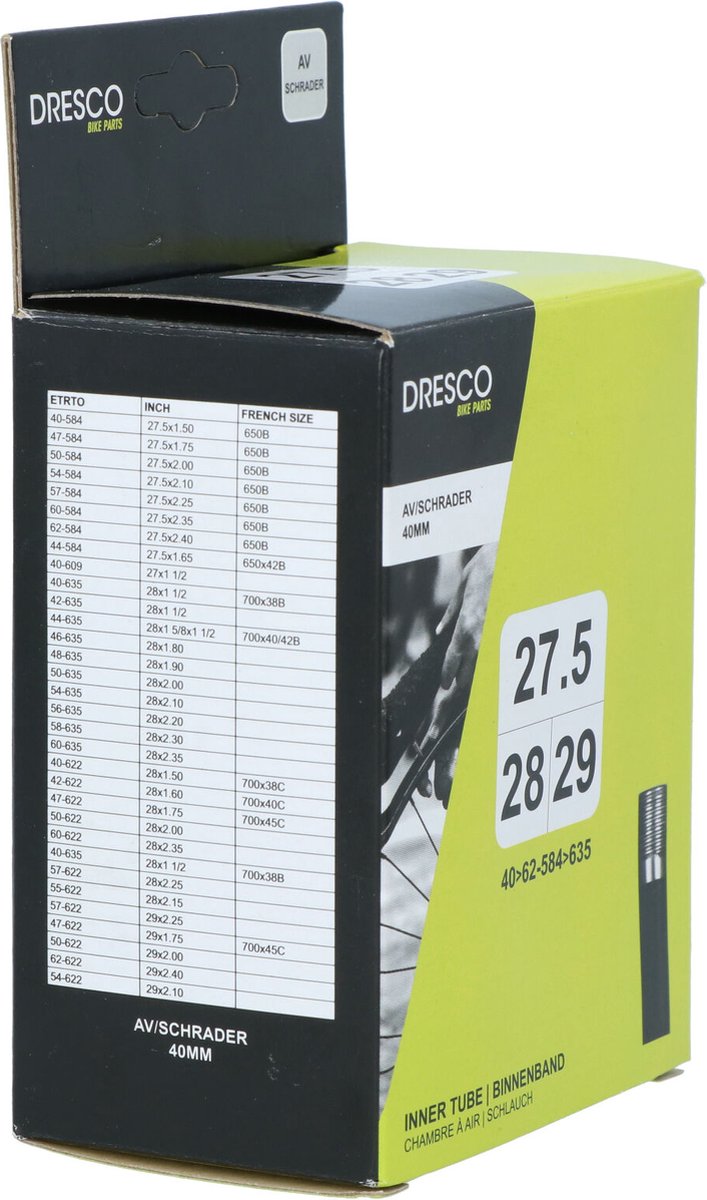 Dresco Binnenband – Voor 27.5/28 & 29 inch – ETRTO maat 40/62-584/635 Schrader (Auto) ventiel – Ventielhoogte 40mm – Geschikt voor meerdere bandenmaten — afbeelding 4
