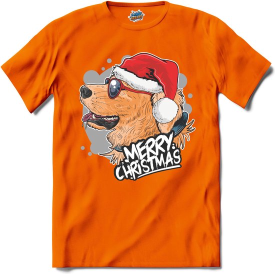 Merry christmas kerst labrador - T-Shirt - Meisjes - Oranje - Maat 12 jaar