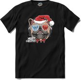 Merry christmas kerst bulldog - T-Shirt - Meisjes - Zwart - Maat 12 jaar
