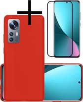 Hoes Geschikt voor Xiaomi 12X Hoesje Cover Siliconen Back Case Hoes Met Screenprotector - Rood