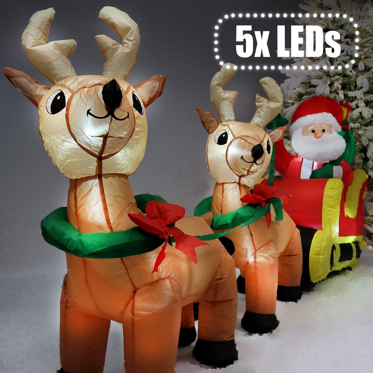 Opblaasbare Kerstman en Slee 250x110cm LED Verlicht Rendier Slee
