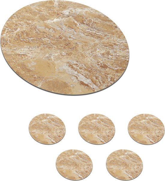 Sous- Sous-verres pour verres - Ronds - Imprimé marbré - Wit - Marron - 10x10 cm - Sous-verres - 6 pièces
