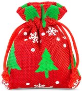 Sacs de Noël Jute - 10 x 13 cm - 10 pièces - Sapin de Noël avec flocons de neige - 100% Naturel - Emballage de Noël Décoration de Décorations de Noël Décorations de Noël