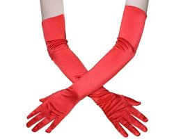 Handschoenen - Satijn - Rood - Lange glanzende handschoenen met een lengte van 53cm - One Size