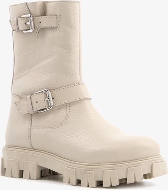 Groot leren meisjes biker boots - Beige - Maat 37 - Echt leer | bol.com
