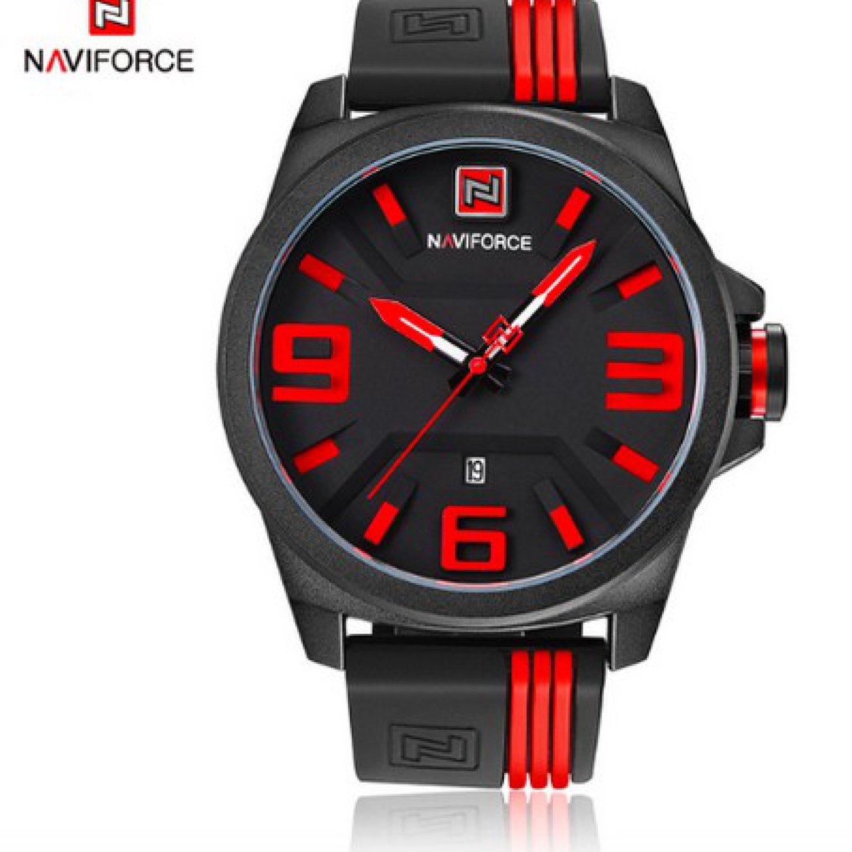 Hidzo Horloge Naviforce H252 Ø 47 mm - Zwart/Rood - Inclusief horlogedoosje