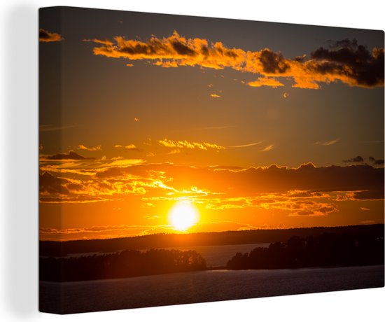 Zonsondergang met wolken Canvas 60x40 cm - Foto print op Canvas schilderij (Wanddecoratie)