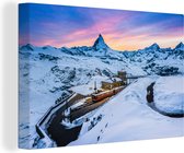 Canvas Schilderij Alpen - Sneeuw - Trein - 60x40 cm - Wanddecoratie