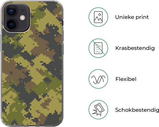 Coque pour iPhone 12 - Motif de camouflage illustré de pixels - Coque de téléphone en Siliconen