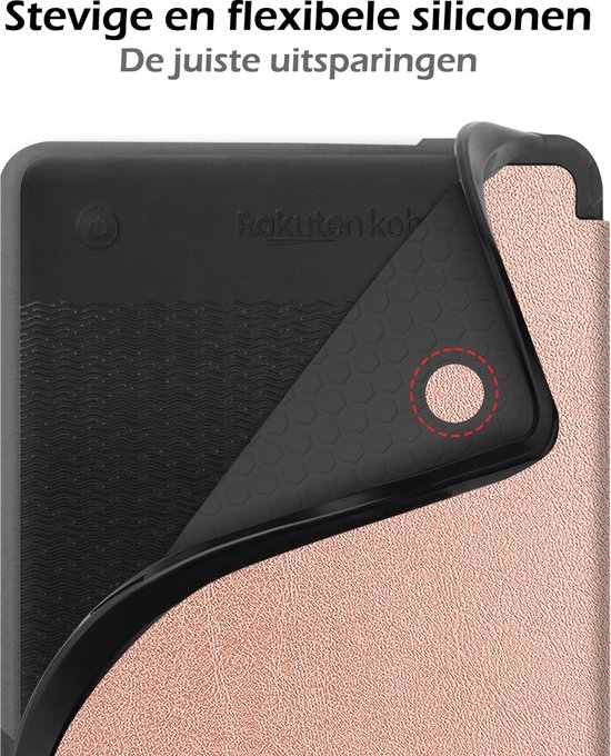 Hoesje Geschikt voor Kobo Clara 2E Hoes Book Case - Hoes Geschikt voor Kobo Clara 2E Hoesje Book Cover - Rosé Goud van Hoesje  — afbeelding 3