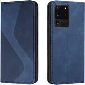 Voor Samsung Galaxy S20 Ultra Skin Feel Magnetisch S-type Effen Kleur Horizontale Flip Lederen Case met Houder & Kaartsleuf & Portemonnee (Blauw)