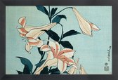 JUNIQE - Poster met houten lijst Hokusai - Trumpet Lilies -13x18