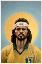 JUNIQE - Poster met kunststof lijst Football Icon - Sócrates -30x45