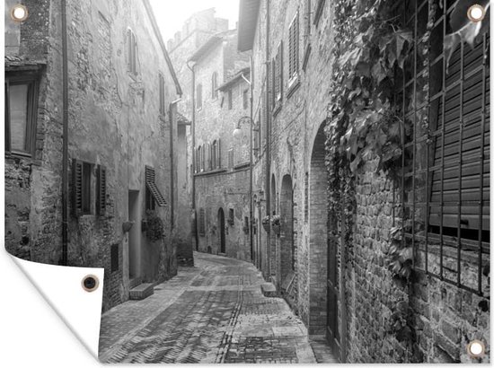 Muurdecoratie buiten Italiaanse straat in Toscane - zwart wit - 160x120 cm  | bol.com