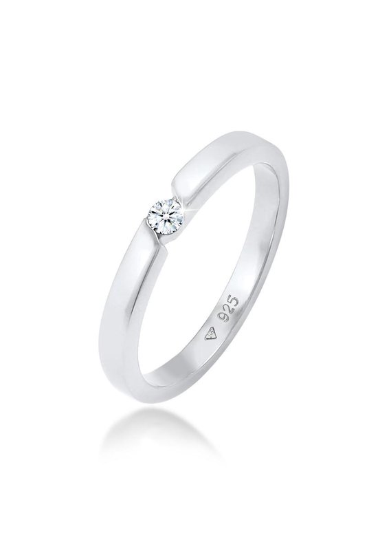 Elli PREMIUM Dames Ring Dames Verloving Elegant Klassiek met Diamant (0,06 kt.) in 925 Sterling Zilver