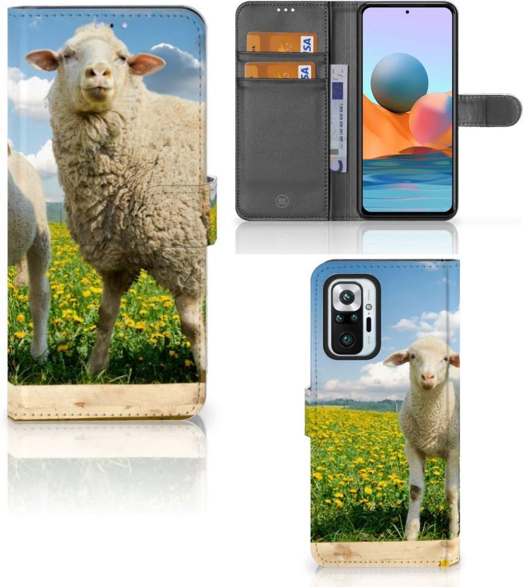 Xiaomi Redmi Note 10 Pro Telefoonhoesje met Pasjes Schaap en Lammetje