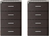 2x stuks ladeblok/bureau organizer met 4 lades rotan bruin 39,5 x 36,5 x 61,5 cm - Ladeblokken kantoorartikelen