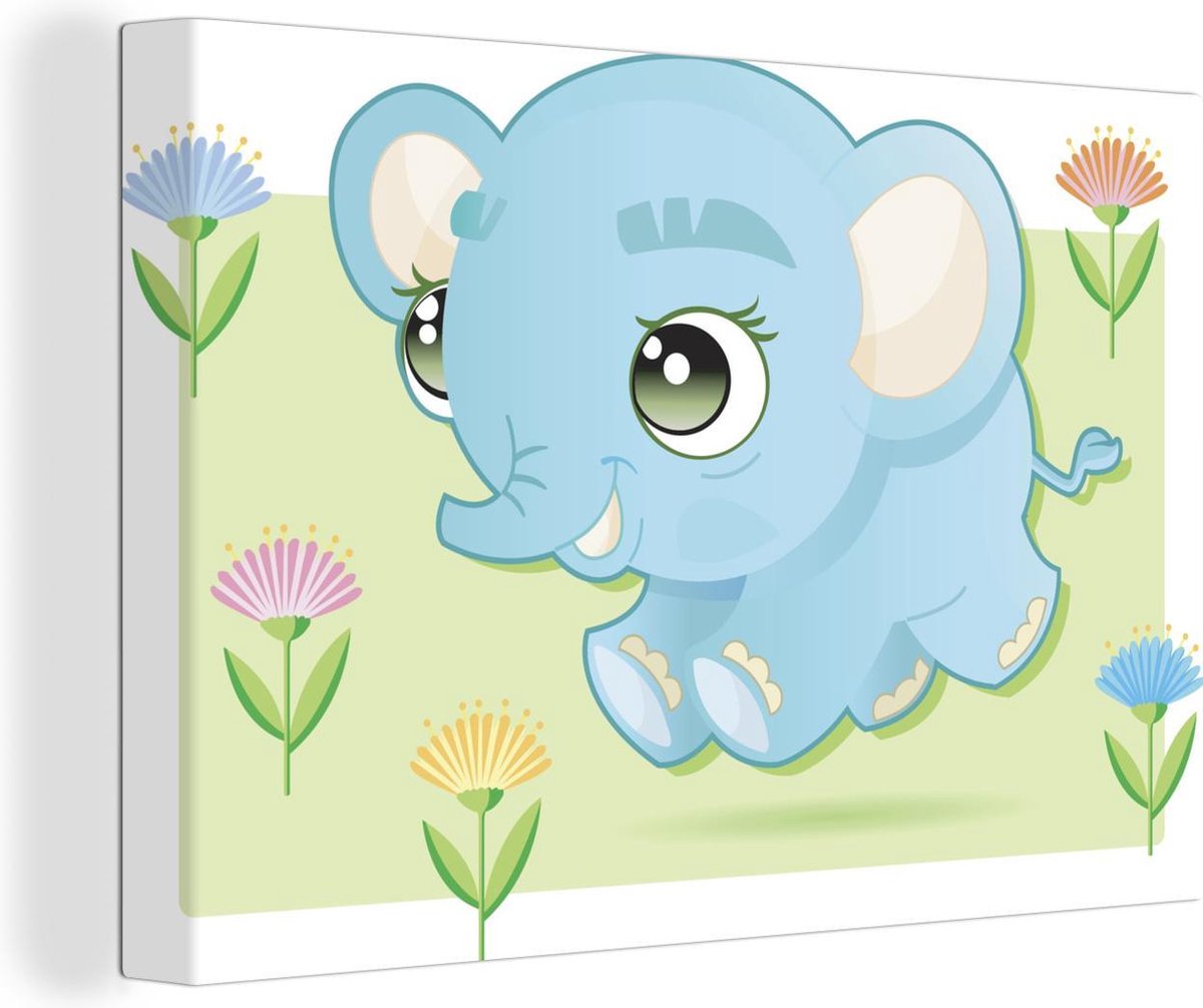 Canvas Schilderij Een illustratie van een baby olifant - 30x20 cm - Wanddecoratie