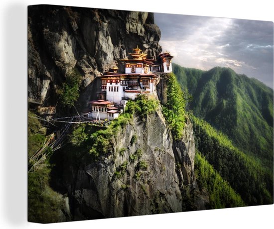 Canvas Schilderij Boeddhistische tempel in Bhutan - 60x40 cm - Wanddecoratie