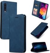 Retro skin feel zakelijke magnetische horizontale flip lederen tas voor Galaxy A50 / A30S / A505 / A50S (marineblauw)