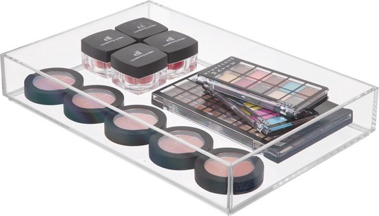 iDesign Clarity Organiseur de cosmétiques pour coiffeuse pour ranger maquillage, pinceaux, produits de beauté – 3 tiroirs et caddie, transparent