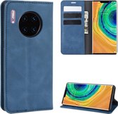 Voor Huawei Mate 30 Pro Retro-skin Business magnetische zuignap Case met houder & kaartsleuven & portemonnee (donkerblauw)