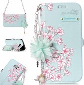 Voor Galaxy A3 (2017) Sakura Flower Pattern Horizontal Flip Leather Case met houder & kaartsleuven & Pearl Flower Ornament & Chain