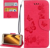Voor Galaxy A7 (2017) / A720 vlinders Embossing horizontale flip lederen tas met houder & kaartsleuven & portemonnee & lanyard (rood)