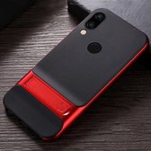 Voor Xiaomi Redmi Note 7 geruite textuur antislip TPU + pc-hoes met houder (rood)