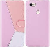 Voor Google Pixel 3a XL Tricolor stiksels Horizontale flip TPU + PU lederen tas met houder & kaartsleuven & portemonnee (roze)