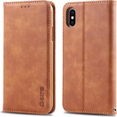 Voor iPhone XS Max AZNS Retro Texture Magnetische Horizontale Flip PU Leren Case met Houder & Kaartsleuven & Fotolijst (Geel)