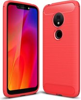 Voor Motorola Moto G7 Play Amerikaanse versie geborstelde textuur koolstofvezel TPU Case (rood)