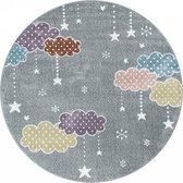 Kinderkamer vloerkleed Lucky - Clouds - grijs - rond - 160x160 cm