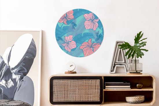 Illustration d'un motif de fleurs tropicales Sticker mural cercle mural 50x50 cm / cercle papier peint / cercle mural / cercle vivant - autocollant & coupe ronde