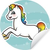 Illustration d'un autocollant de papier peint cercle mural licorne sautant 80x80 cm / cercle de papier peint / cercle mural / cercle vivant - autocollant et découpé rond