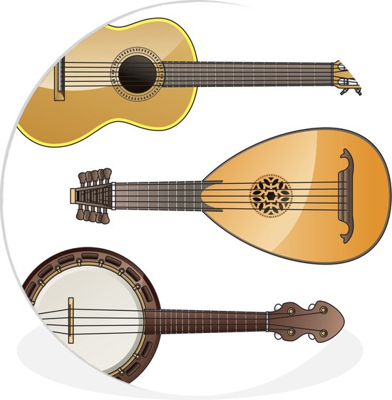 Illustrations d'un banjo et autres instruments Assiette en plastique cercle mural ⌀ 120 cm - impression photo sur cercle mural / cercle vivant (décoration murale)