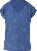 Cassis - Female - T-shirt met zebramotief en strassteentjes  - Bic blauw
